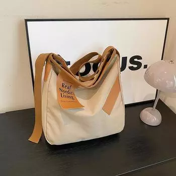 Сумка из холста женская 2024 года новая модная большая вместительная сумка-мессенджер через плечо для студентов и студентов чёрный