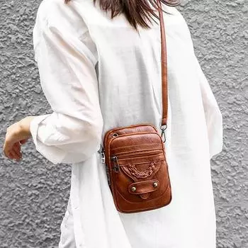 Сумка из искусственной кожи, модные маленькие сумки через плечо, женская мини-кожаная сумка через плечо, клатч, женская сумка для телефона, кошелек, сумка коричневый