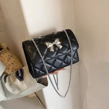 Сумка из искусственной кожи с вышивкой, модная сумка на плечо, маленькая квадратная сумка с бантом и текстурой, сумка-мессенджер с цепочкой красный