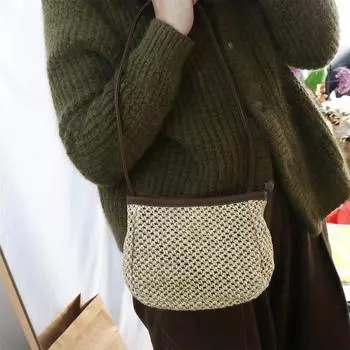 Сумка из искусственной кожи, соломенная сумка через плечо, сумка для повседневных покупок коричневый