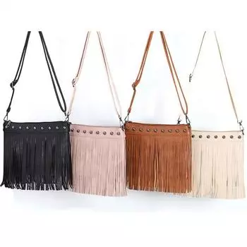 Сумка из искусственной кожи в стиле ретро, женские сумки-мессенджеры с кисточками, сумка-тоут с заклепками, новая сумка, сумки на плечо с кисточками, сумка через плечо для девочек чёрный