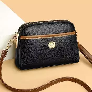 Сумка из искусственной кожи, женская многослойная сумка, большая вместительная сумка через плечо для мобильного телефона, маленькая сумка через плечо хаки