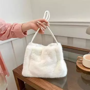 Сумка из искусственной норки на осень и зиму, новая сумка-тоут, большая вместимость, плюшевая сумка через плечо, модная женская сумка