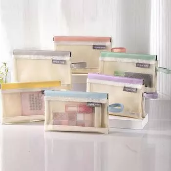 Сумка из искусственной сетки с самозакрывающейся вставкой, внутренняя, трехслойная, для хранения помады, косметики, женский цифровой органайзер, ювелирные изделия, портативный чехол синий