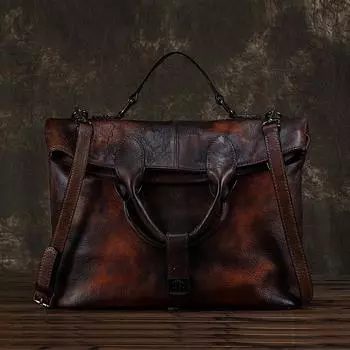 Сумка из коровьей кожи Большая вместительная сумка на одно плечо, сумка-тоут ручной работы в винтажном стиле 34*15*26 оранжевый