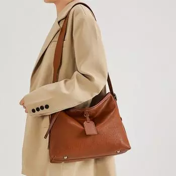 Сумка из коровьей кожи, сумка-тоут в стиле «ленивец», большая вместительная сумка из натуральной кожи для поездок на работу на одно плечо шоколадный