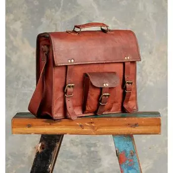 Сумка из козьей кожи для ноутбука, винтажная сумка-мессенджер, мужской портфель, коричневая мужская новинка 11 x 15 x 4 in коричневый