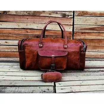 Сумка из козьей кожи, дорожная мужская дорожная сумка для спортзала, натуральная, коричневая, новая, S, винтажная, темная 21 x 9 x 9 in коричневый