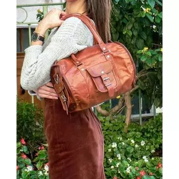 Сумка из козьей кожи, коричневая, дорожная сумка для спортзала, натуральная мужская сумка, винтажные сумки 12 x 8 x 8 in коричневый