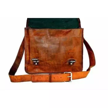Сумка из козьей кожи Messenger с большим ноутбуком, коричневым портфелем, винтажная сумка через плечо, настоящая 11 x 15 x 4 in коричневый