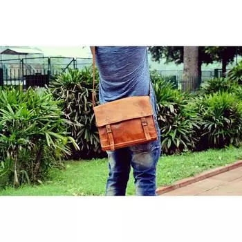 Сумка из козьей кожи Messenger с большим ноутбуком, коричневым портфелем, винтажная сумка через плечо, настоящая 11x15x4 коричневый