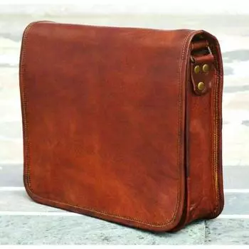 Сумка из козьей кожи, натуральная винтажная сумка-мессенджер для ноутбука, настоящая коричневая сумка-портфель 11 x 9 x 3 in коричневый