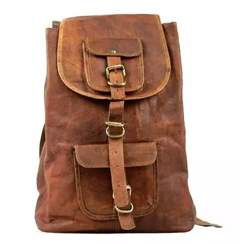 Сумка из козьей кожи Рюкзак Рюкзак для ноутбука Подлинная Мужская винтажная S Travel Brown New 18x9x9 коричневый