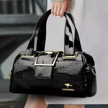 Сумка из кожи с полосками крокодила для женщин, вместительная сумка через плечо