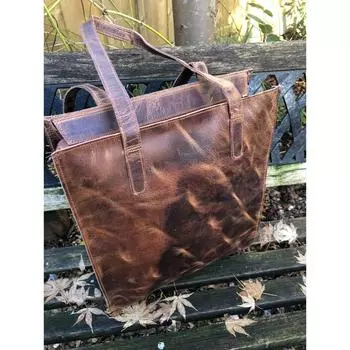 Сумка из кожи в деревенском стиле, большая сумка из буйволиной кожи, коричневая сумка из потертой кожи, вместительная сумка из кожи буйвола, сумка из экологически чистой кожи. 11 x 14 x 4 in коричневый
