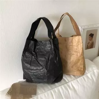 Сумка из крафт-бумаги женская моющаяся винтажная сложенная гофрированная повседневная на молнии мягкая сумка через плечо сумка роскошная сумка большой емкости