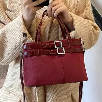 Сумка из красной замши в стиле ретро для женщин, новая модная матовая сумка через плечо для поездок на работу, осень-зима, повседневная, квадратная, на плечо, уникальная