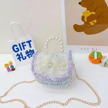 Сумка из кружева Bow Xiaoxiangfeng с жемчужной ручкой, из прочного материала для малышей White Flowers