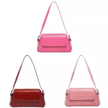 Сумка из лакированной кожи из искусственной кожи с крокодиловым узором, женская сумка под мышками (Красная роза)