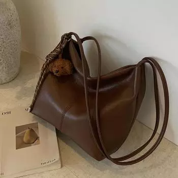 Сумка из масляно-вощеной кожи, женская сумка, большая вместимость, повседневная сумка через плечо в стиле ретро, сумка-ведро