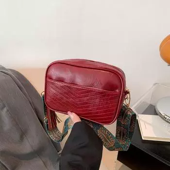 Сумка из масляной кожи, женская, новинка 2024 года, модная, вместительная, повседневная, маленькая, квадратная, с широким плечевым ремнем, сумка через плечо для камеры чёрный