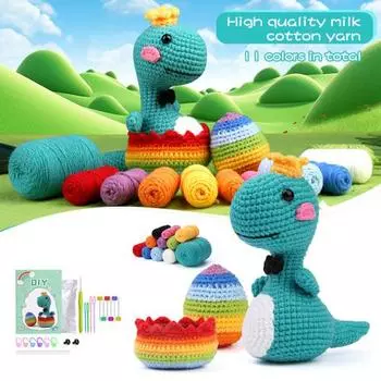 Сумка из материала куклы динозавра, полный инструмент с инструкцией по вязанию. Научитесь вязать крючком для взрослых и детей. Набор для вязания крючком яйца динозавра своими руками. Dinosaur