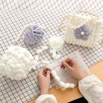 Сумка из материала «сделай сам», мягкая плюшевая вязаная крючком искусственная жемчужина, цветок, цепочка на ремешке, легкое завершение, стеганая сумка, женская сумка-тоут, сумка на плечо, аксессуар «сделай сам» чёрный