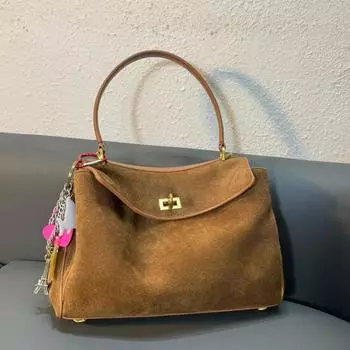 Сумка из матовой коровьей кожи / Новая высококачественная ретро-сумка через плечо с замком-пряжкой для повседневных поездок на работу 29x10x20cm кофейный