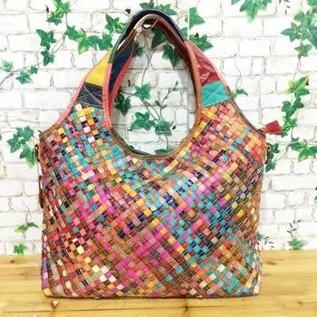 Сумка из натуральной коровьей кожи, тканая сумка в цветную полоску, переносная женская сумка через плечо, плетеная женская сумка из соломы разноцветный