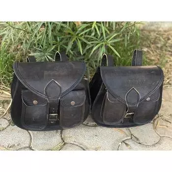 Сумка из натуральной козьей кожи TWO Side Мотоциклетная коричневая кожаная сумка-седло Кожаная сумка-корзина чёрный