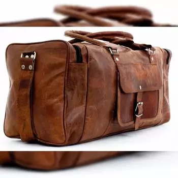 Сумка из натуральной козьей кожи для путешествий, спортивная спортивная сумка, винтажная коричневая, для ночных поездок, мужская