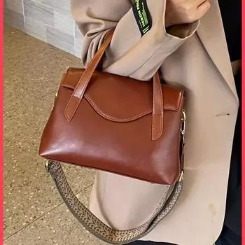 Сумка из натуральной кожи большой емкости с двойной диагональю, женская, из натуральной кожи, простая, повседневная, через плечо, для женщин чёрный