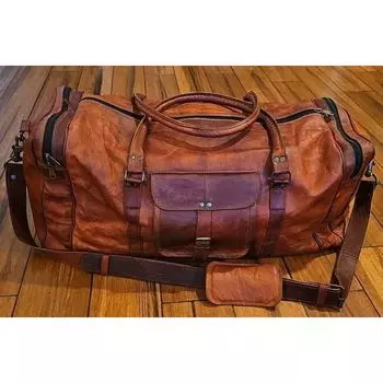 Сумка из натуральной кожи, дорожная дорожная сумка коньячного цвета, спортивный багаж, винтажная сумка для путешествий на ночь, выходного дня 25 x 11 x 10 in коричневый