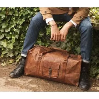 Сумка из натуральной кожи Goat Travel Sports Luggage Duffle для мужчин Vintage Brown Bags 25x7.5x9.5 коричневый