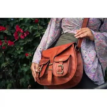 Сумка из натуральной кожи, кошелек на плечо, винтажная сумка, коричневая женская сумка через плечо 13 x 10 x 3 in коричневый