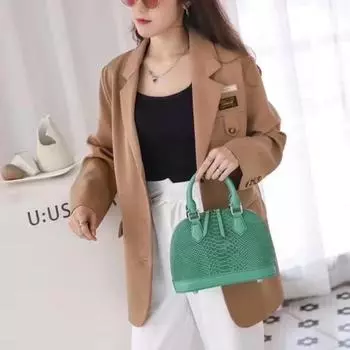 Сумка из натуральной кожи крокодила, стильная, с тиснением, для женщин, большая вместимость, сумка через плечо One Size чёрный