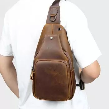 Сумка из натуральной кожи Мужская нагрудная сумка Head Layer Cowhide Chest Cross Bag Trend Shoulder Bag чёрный