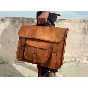 Сумка из натуральной кожи, мужская сумка через плечо для ноутбука, коричневая новая сумка для ноутбука 13 x 18 x 6 in коричневый