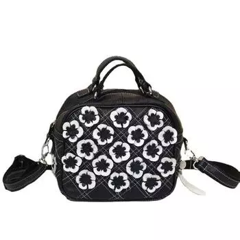 Сумка из натуральной кожи, новая модная женская сумка, индивидуальная маленькая сумка с цветочной головкой из воловьей кожи, женская сумка на одно плечо, маленькая сумка с клапаном чёрный