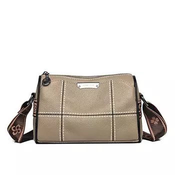 Сумка из натуральной кожи, первый слой, многосекционная сумка-подушка из коровьей кожи, контрастный цвет, широкий плечевой ремень, косая сумка на одно плечо хаки