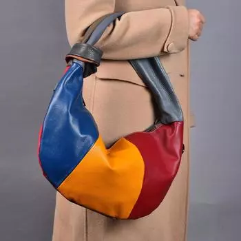 Сумка из натуральной кожи, повседневная и мягкая женская сумка подмышкой, сумка через плечо на одно плечо разноцветный