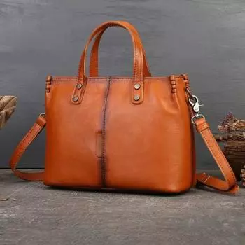 Сумка из натуральной кожи, простая сумка-тоут для поездок на работу, однотонная, большая вместительная сумка через плечо коричневый