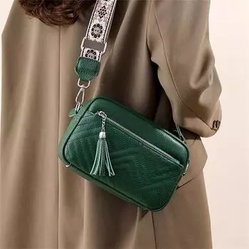 Сумка из натуральной кожи с кисточками, роскошная сумка через плечо из коровьей кожи для девочек, широкая вышитая ручка, сумка через плечо