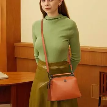 Сумка из натуральной кожи, сумка через плечо, верхний слой из коровьей кожи, маленькая квадратная сумка через плечо, женская, большой емкости оранжевый