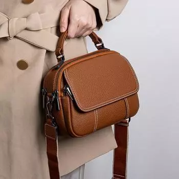 Сумка из натуральной кожи, женская модная универсальная сумка из коровьей кожи, первый слой, мягкая сумка через плечо из коровьей кожи золотисто-коричневый