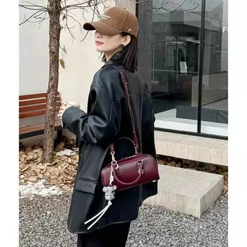 Сумка из натуральной кожи женская сумка через плечо мини ретро портативная сумка для боулинга нишевый дизайн One Size чёрный