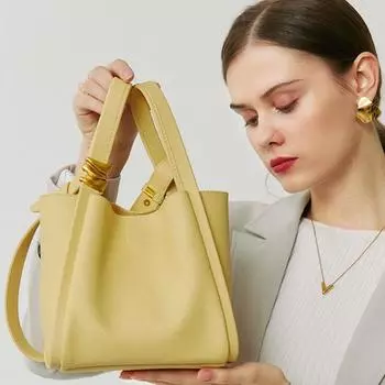 Сумка из натуральной кожи женская сумка-корзина мягкая женская сумка через плечо сумка через плечо One Size жёлтый