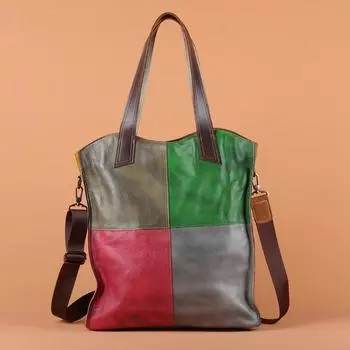 Сумка из натуральной кожи, женская, верхний слой из коровьей кожи, женская, винтажная, вручную отшлифованная, сумка через плечо, большая вместимость разноцветный