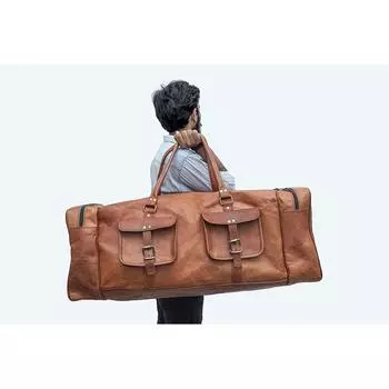 Сумка из натуральной винтажной кожи, спортивная дорожная сумка для выходных, мужская, большая, 34 дюйма, для путешествий 34 X 12 X 11 in коричневый