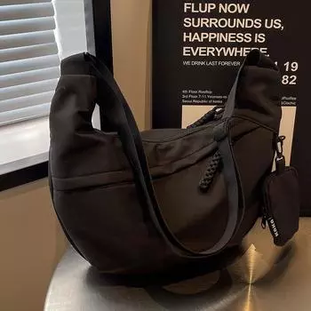 Сумка из нейлоновой ткани для женщин, большая вместимость, новинка 2024 года, универсальная сумка через плечо, сумка-мессенджер из высококачественной ткани, сумка для пельменей чёрный